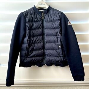 Navy Kids Moncler sweater with puffer chest